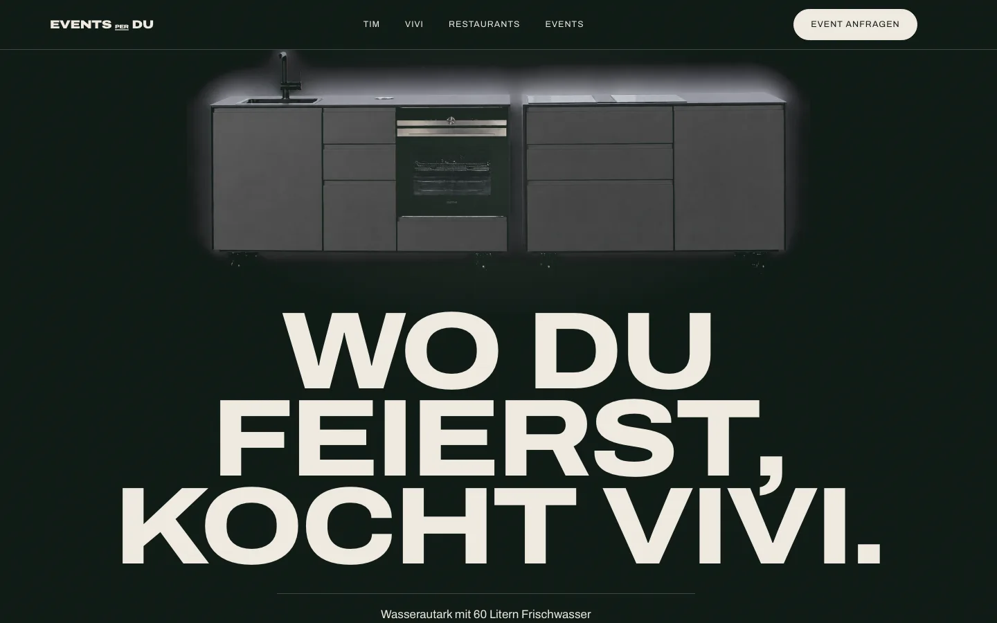 Sektion zur mobilen Küche Vivi mit großem Schriftzug